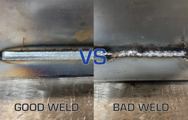 Good weld vs. bad weld.