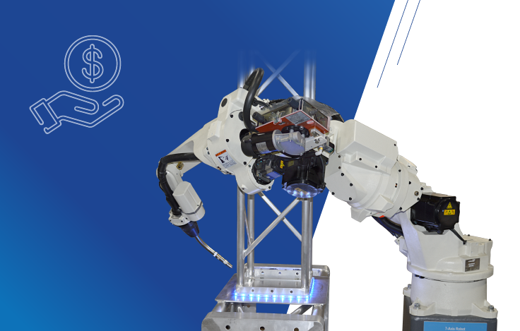  OTC Daihen robotic welding equipment with a money icon 